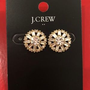 J Crew Gold Baguette Round Crystal Earrings NWT